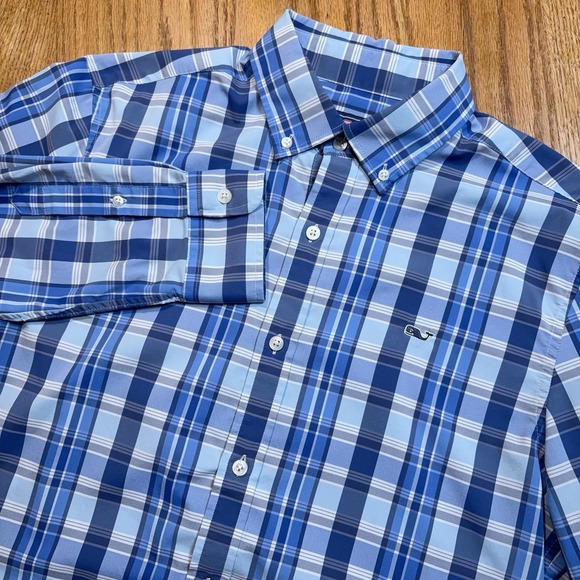 Vineyard Vines Other - Vineyard Vines Whale‎ Shirt Mens Med Blue Plaid Button Down Stretch Performance